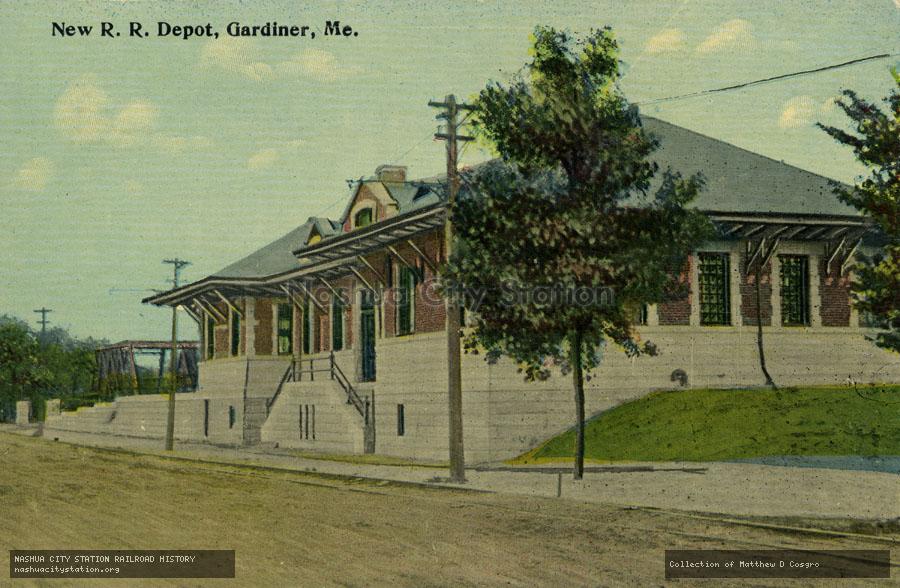 Postcard: New Railroad Depot, Gardiner, Maine